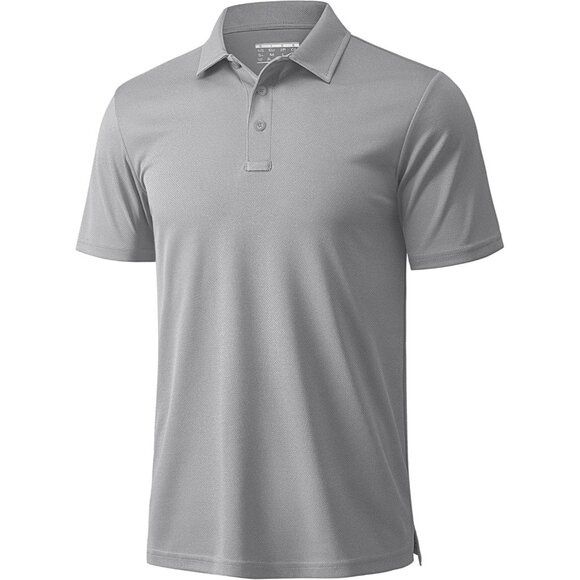 Men's Light Grey Short Sleeve Quick Dry Collared Moisture Wicking Polo Shirts